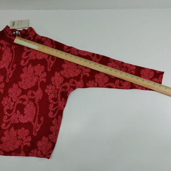Sioni Red Floral Mock Neck Sweater Textured‎ Pattern Long Sleeve Crop Top Size L - Picture 5 of 8